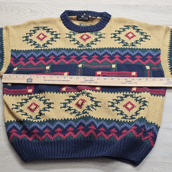 Vintage Structure Knit Sweater Multi Color Aztec Native Print Size Large L - Picture 5 of 9